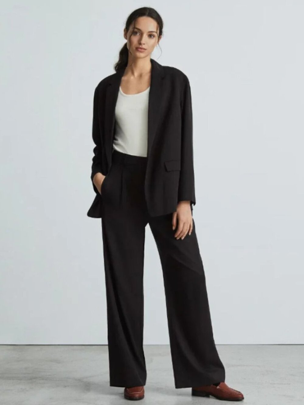 NWT EVERLANE Women The Way-High Drape Pant Size 4 30" Inseam Pleated Black